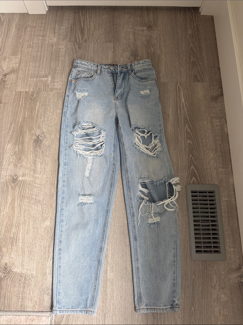PrettyLittleThing Light Blue Distressed Straight Leg Jeans